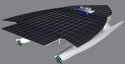 Planet Solar, showing the scale and solar panels © SW